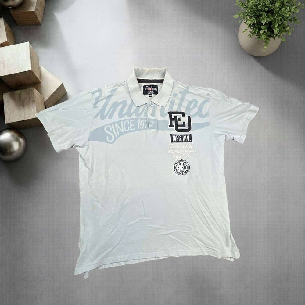 Vintage Ecko Unltd Polo Shirt XXL Light Blue Y2K Skater Streetwear Graphic Logo